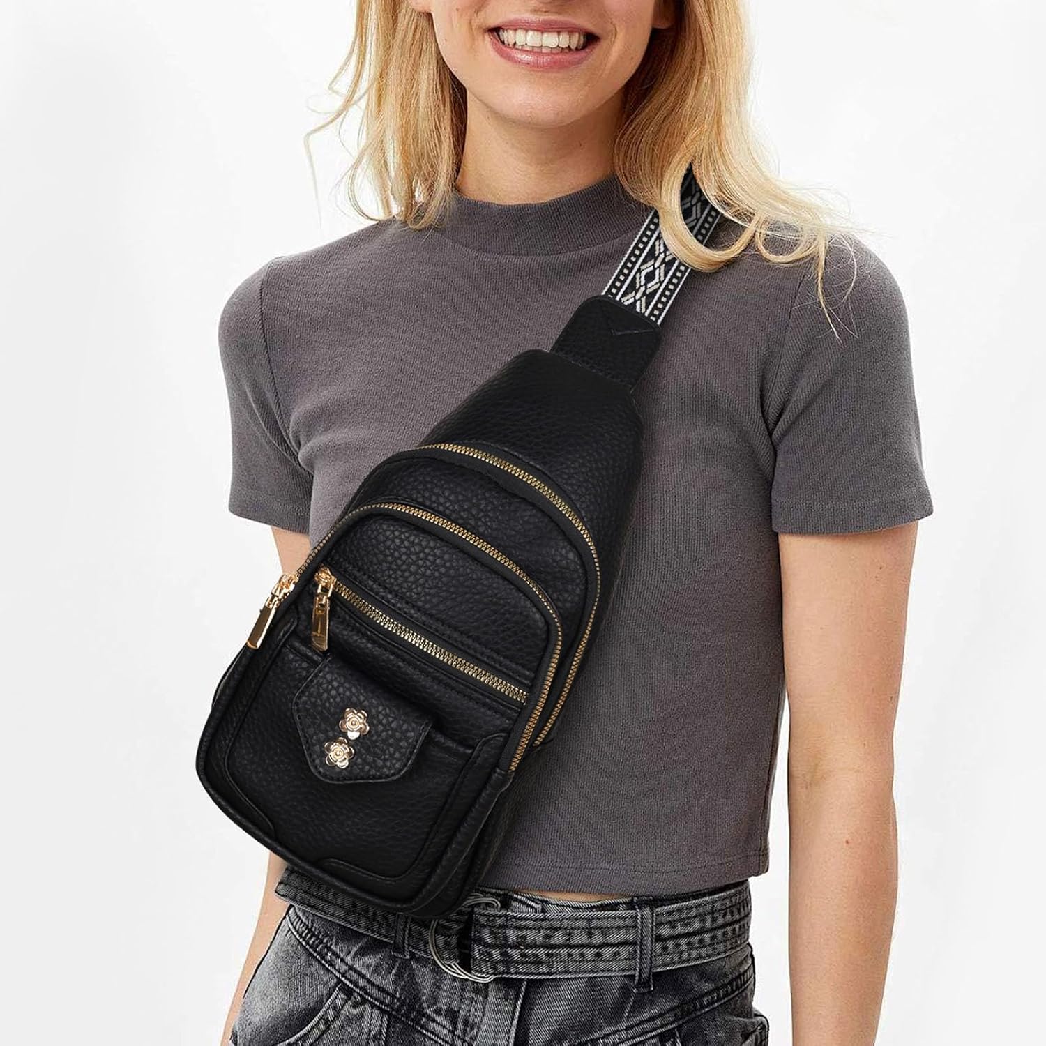 Relang Sling Bag for Women Crossbody, Leather Cross Body Fanny Packs for Women, Trendy Chest Bag for Travel and Daily Use - Image 3