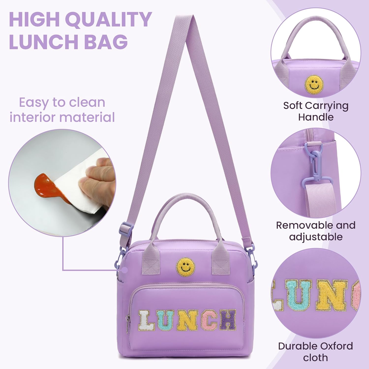 RLGPBON Insulated Lunch Bag Teen Girls, Preppy Lunch Box Large Insulated Lunch Bag Reusable Lunch Tote Bag, Preppy LunchBag for Girls School Travel Picnic - Image 3