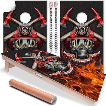 Cornhole Board Wraps and Decals for Boards Set of 2 Skins Professional Vinyl Covers Sticker - Firefighter Red Line American Flag Fire Department Decal Firefighter and Steel