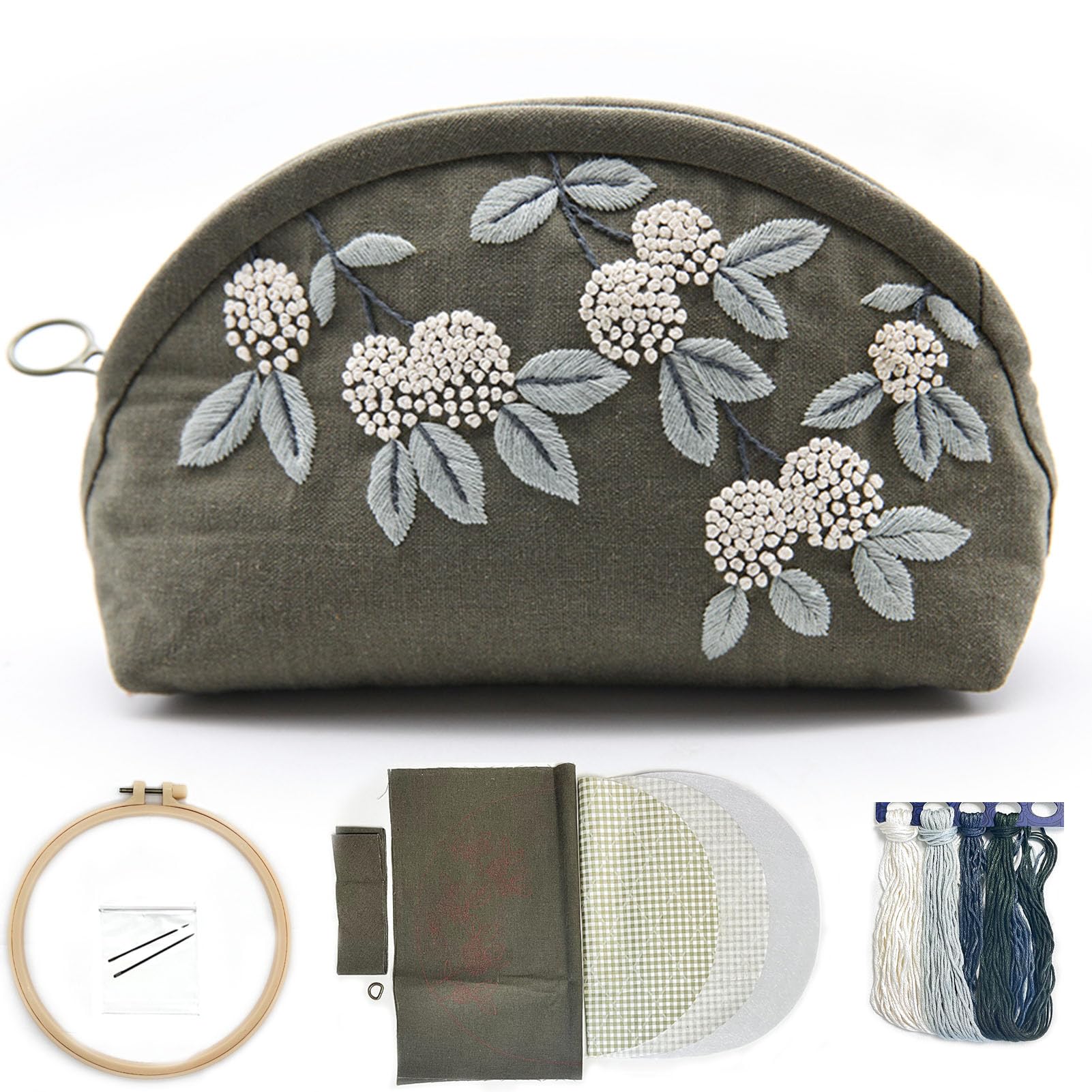 FONNUY Embroidery Kit Makeup Bag for Beginners, Flowers Pre-Stamped Pattern Handbag Coin Purses Making Kits for Adults with Hoop, Easy to Follow Color