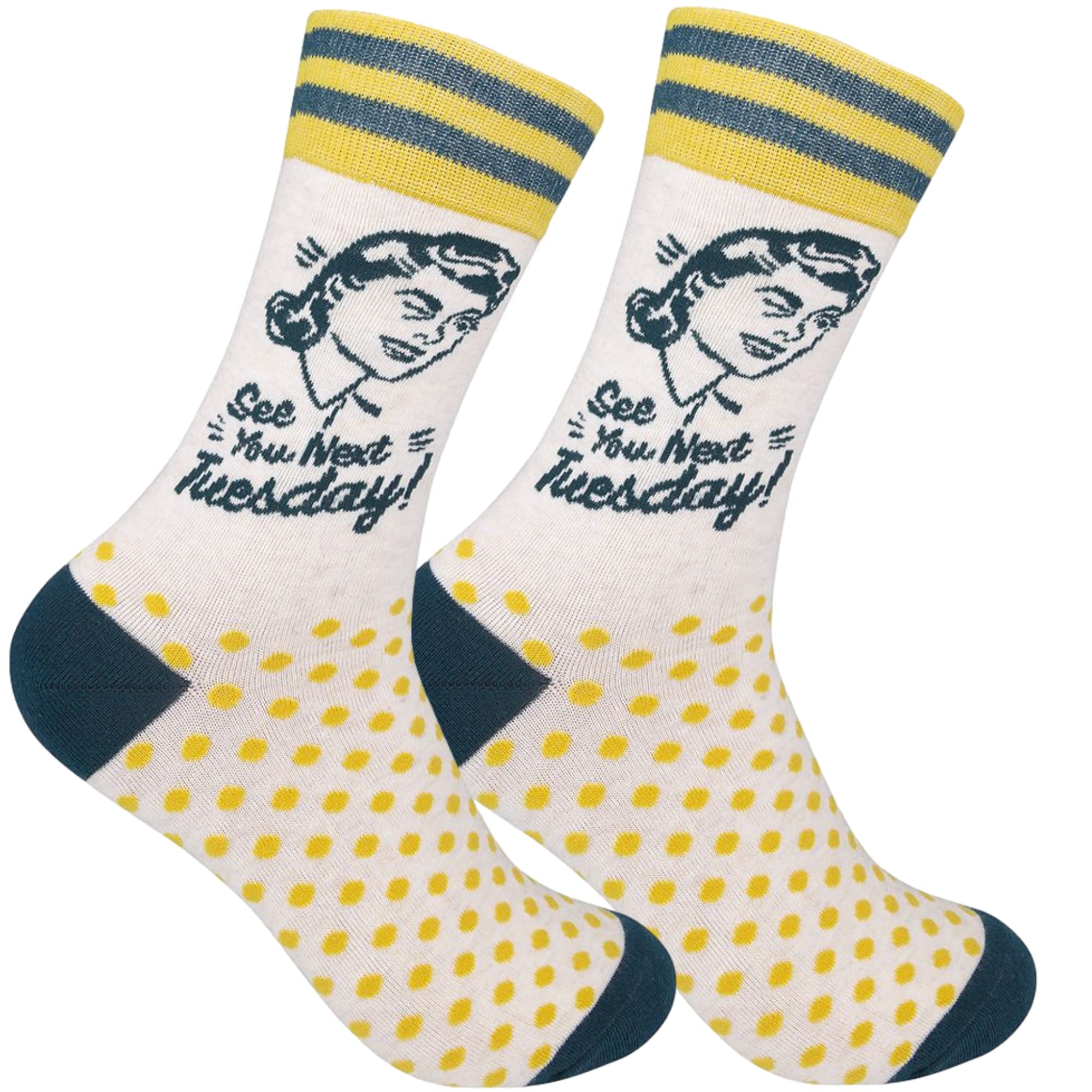 FUNATIC See You Next Tuesday Novelty Crew Socks | Unisex Sarcastic Gift Apparel with Funny Saying for Men Women | Best Hilarious Comedy Lover and Party Day Sarcasm Message Present | One Size Fits Most