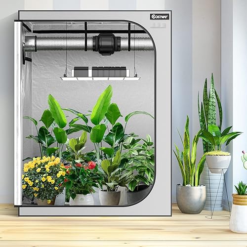 Miniatura 2 de COSTWAY Tienda de cultivo de 60 x 60 x 80 pulgadas, tienda hidropónica reflectante Mylar con bandeja de suelo, bolsa de almacenamiento, ventana de