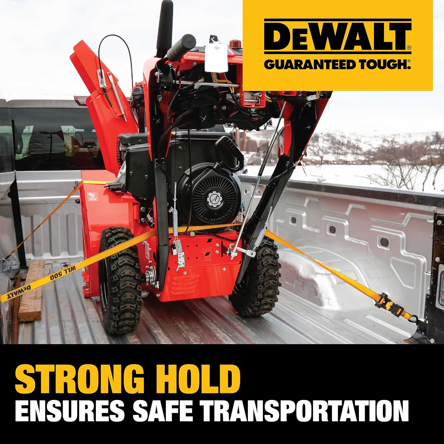 DEWALT DXBC15006X Black/Yellow 1" x 10' Ratchet Tie Down Strap - 500 lb Safe Working Load / 1,500 lbs Break Strength, 6 Pack