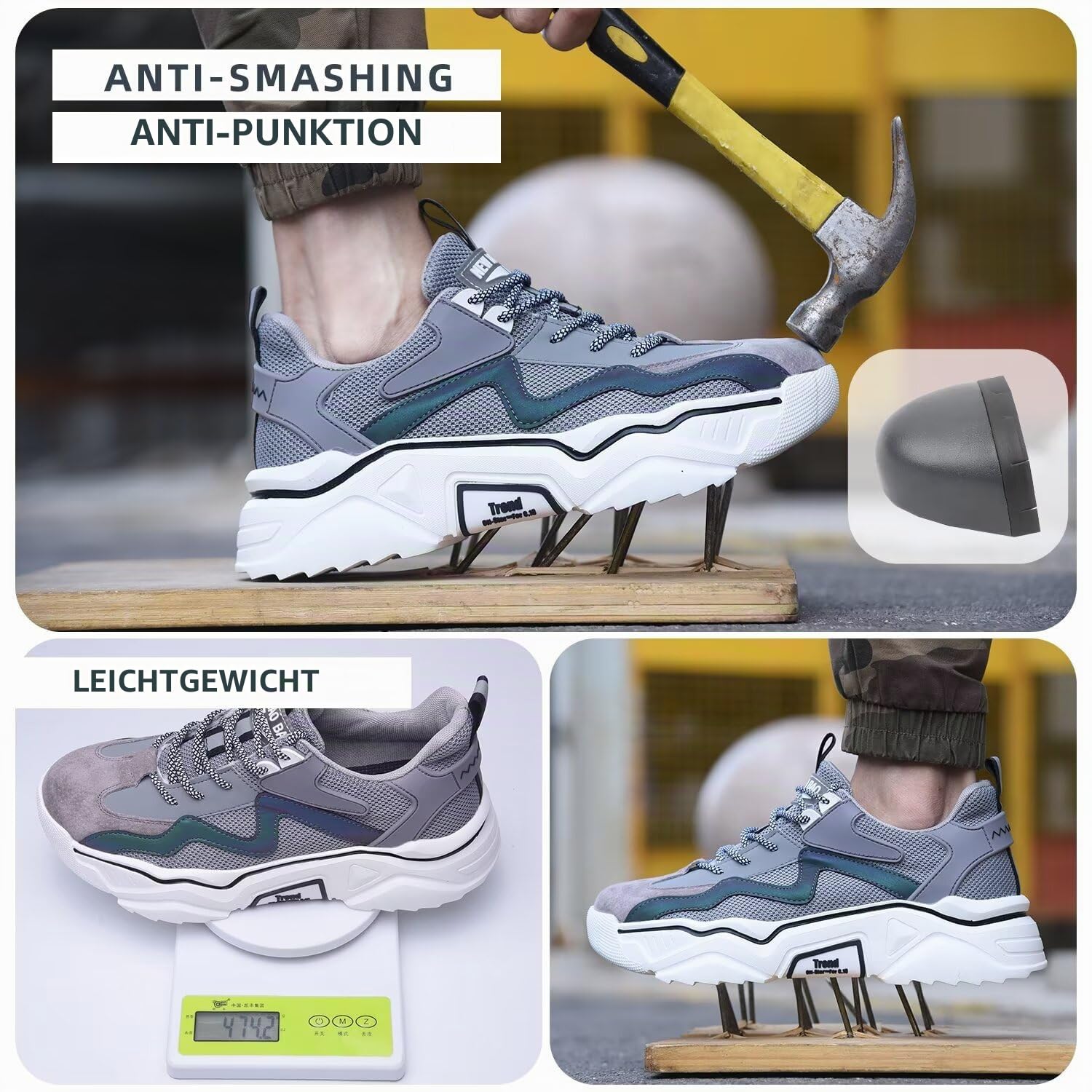 Sicherheitsschuhe Arbeitsschuhe Herren Damen Leicht Stahlkappenschuhe Atmungsaktiv rutschfeste Schutzschuhe Arbeitsturnschuhe mit Stahlkappen