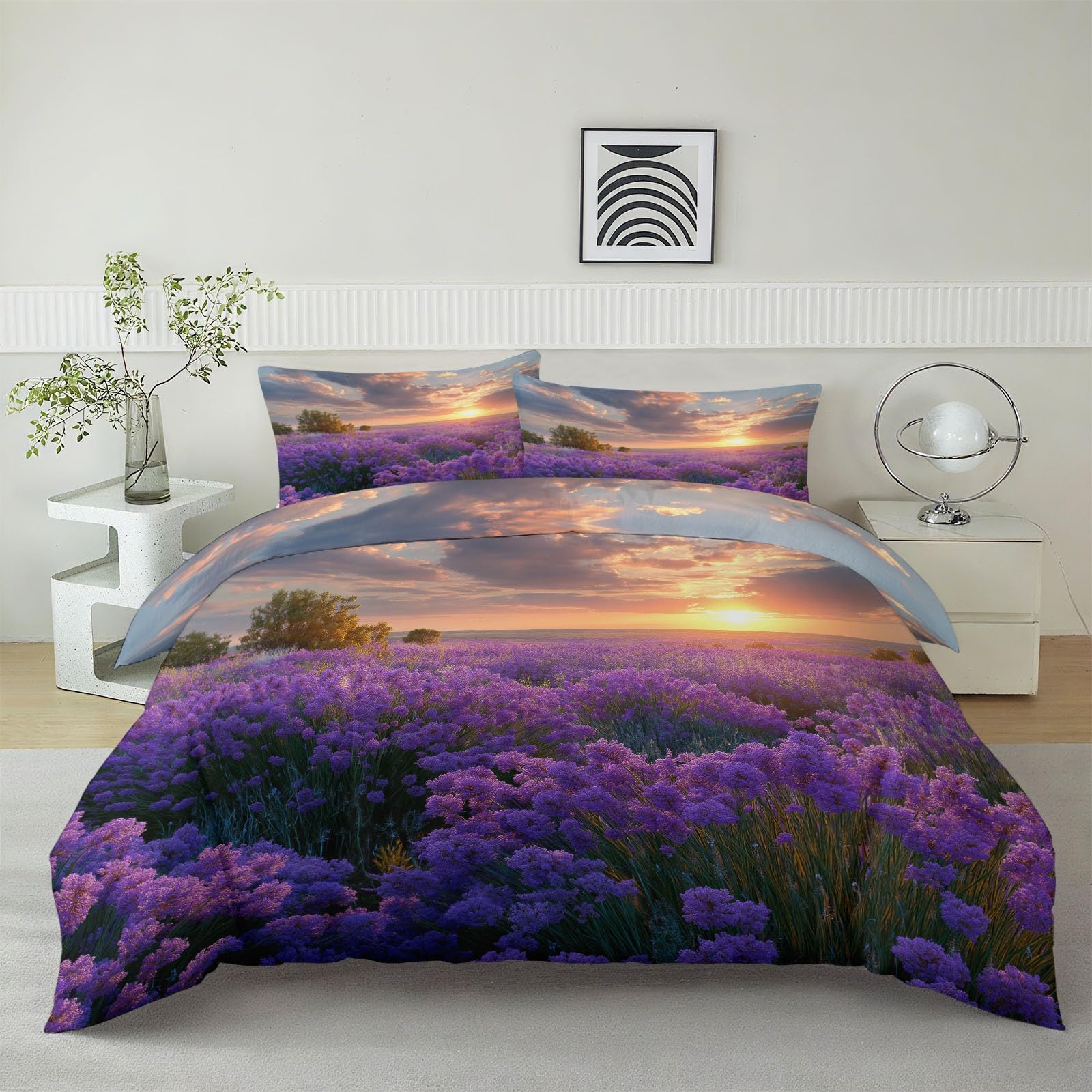 Housse de couette violette anti-plis parure de lit 200x200 cm en microfibre sans repassage