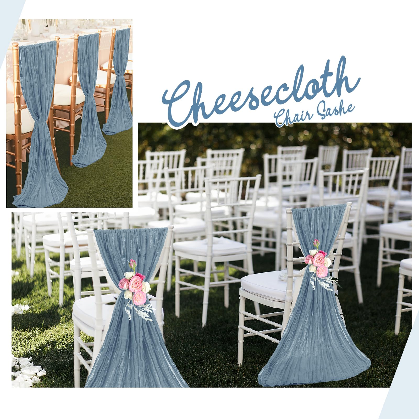 Seihtuch-Stuhlschärpen, Stuhlschärpen, Stuhl-Schärpen, Dekorationen, Universelle Stuhldekoration Für Hochzeit, Empfang, Bankett, Party, Staubblau
