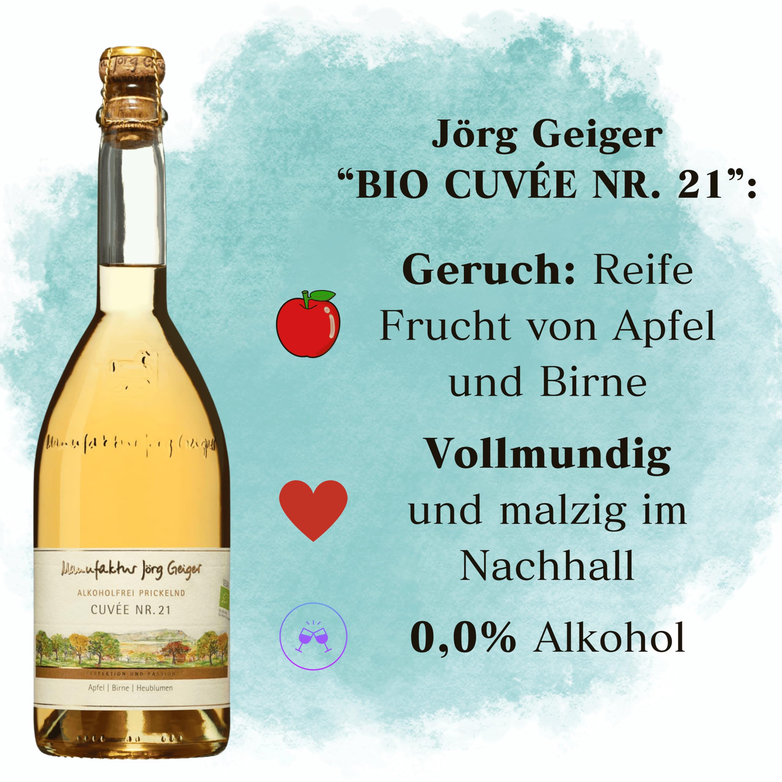 6er Probierpaket "Geiger" Alkoholfrei Prickelnd, Jörg Geiger mit Gratis Sektverschluss