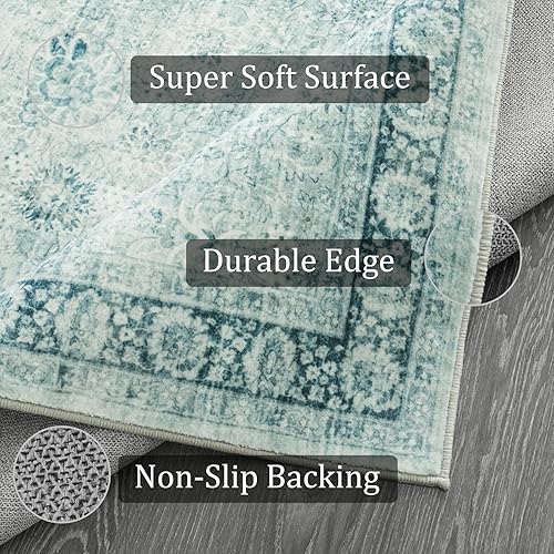 Miniatura 2 de Alfombras vintage de cocina antideslizantes de 2 x 8 pies, alfombra de pasillo lavable de 8 pies, largo oriental envejecido, floral, para