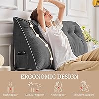 Vista 6 de Sasttie Headboard Pillow Full, Wedge Pillow Headboard for Sitting Up in Bed, Back-Rest Support Triangular Cushion for Reading - Features Removable