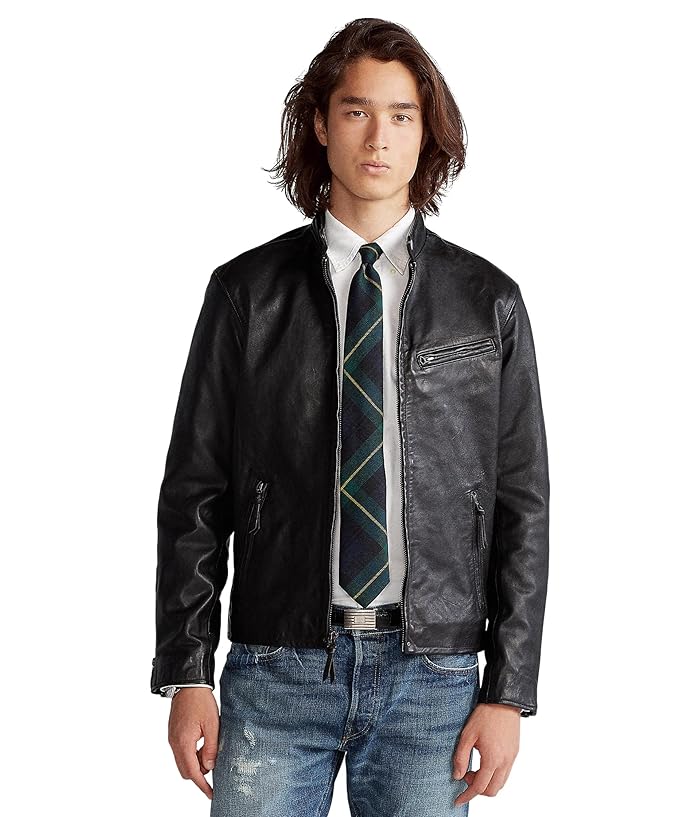 Polo Ralph Lauren Cafe Racer Leather Jacket INTERNATIONAL SHIPPING