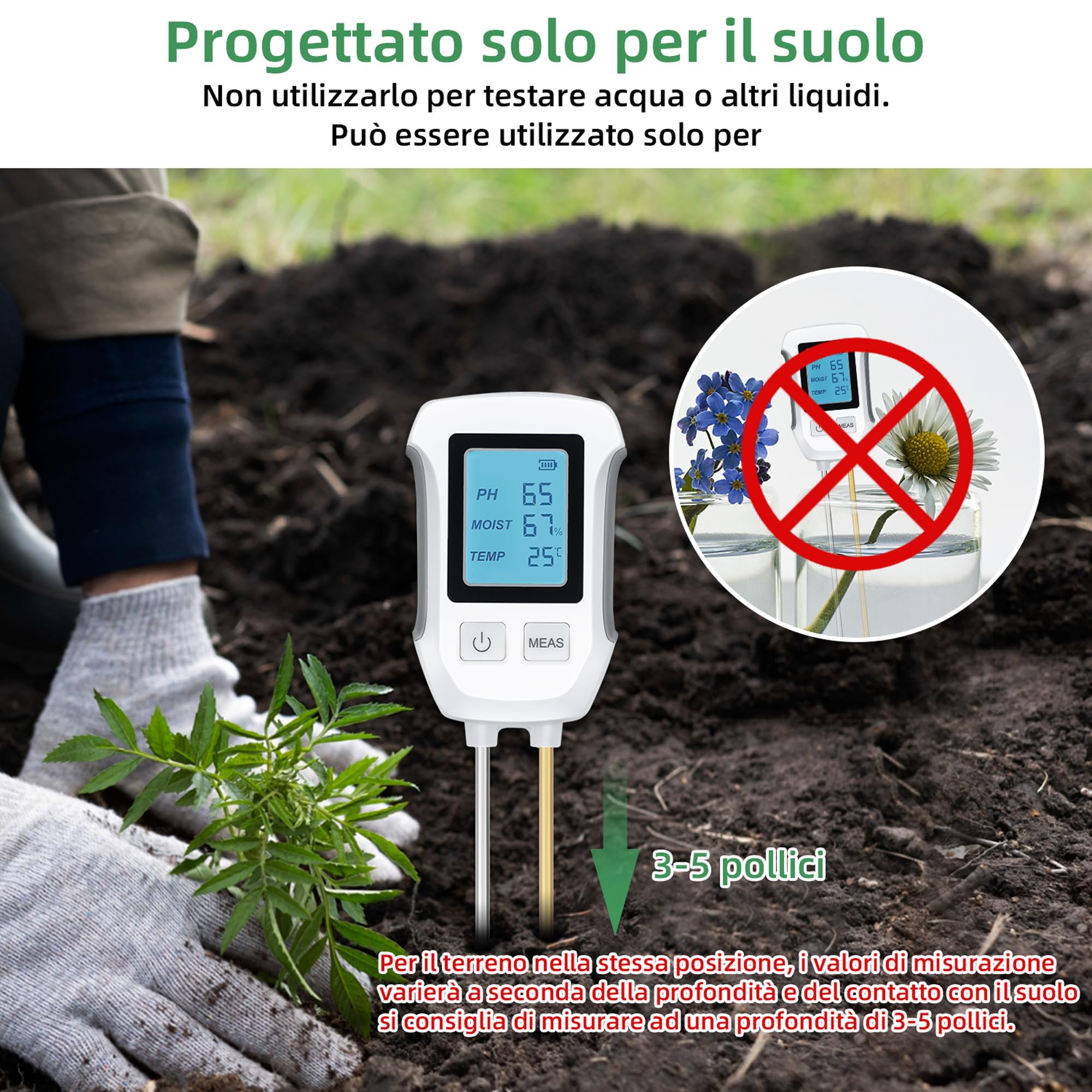 Mcbazel Misuratore PH del Suolo 3 in 1, Test del Suolo a Base Acida Rilevamento Temperatura umidità Tester di umidità con LCD retroilluminato Compatibile con Giardinaggio/Piante in Vaso/Fattoria