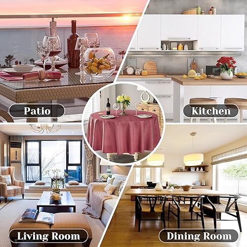 Miniatura 6 de IOFRYION Mantel redondo de tela texturizada de 60 pulgadas, resistente al agua, a prueba de satén, mantel redondo para cocina, comedor, decoración