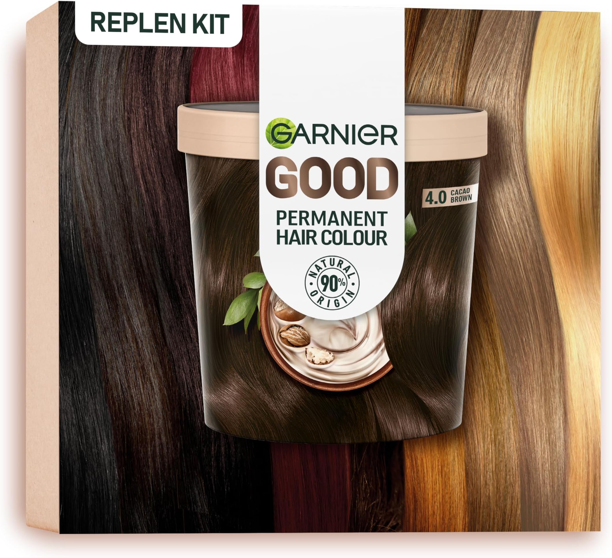 Good Permanent Hair Dye Replen Kit, 90% Natural Origin, No Ammonia, Enriched With Nourishing Shea Butter, 8 Weeks Long-Lasting Colour, 40 Cacao Brown