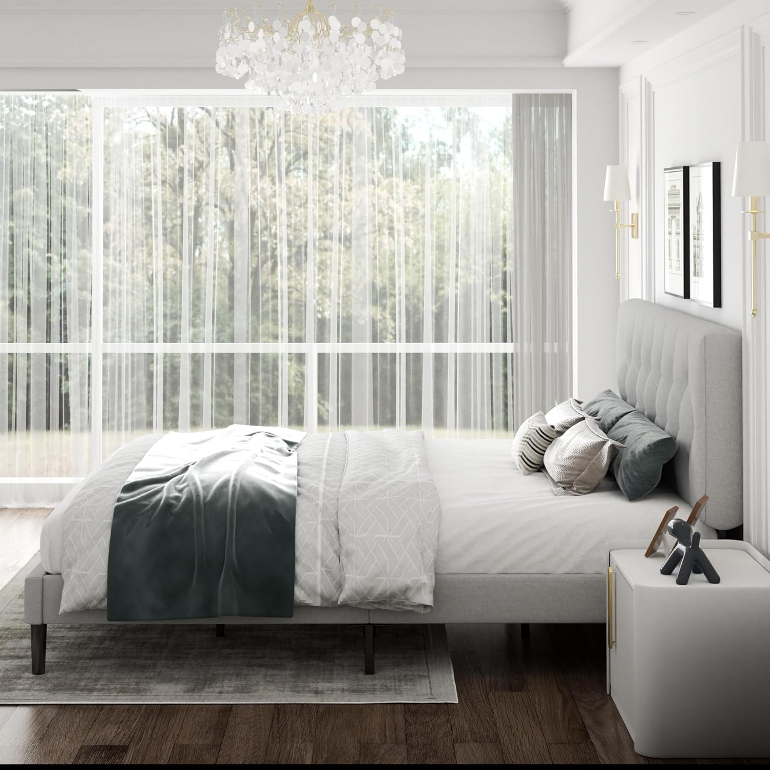 King Size Platform Bed Frame with Upholstered Headboard, Button Tufted Design, Strong Wooden Slats, No Box Spring Needed, Easy Assembly, Noise Free - Image 9