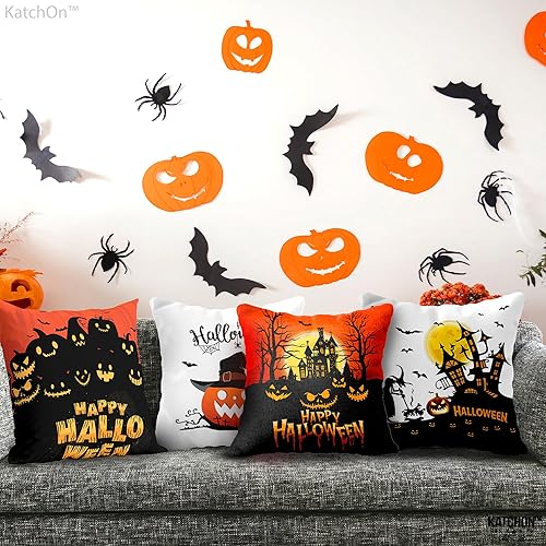 Miniatura 6 de KatchOn, Fundas de almohada de Halloween naranja y negro, 18 x 18 pulgadas, paquete de 4 unidades, fundas para decoración de interiores, rojo y