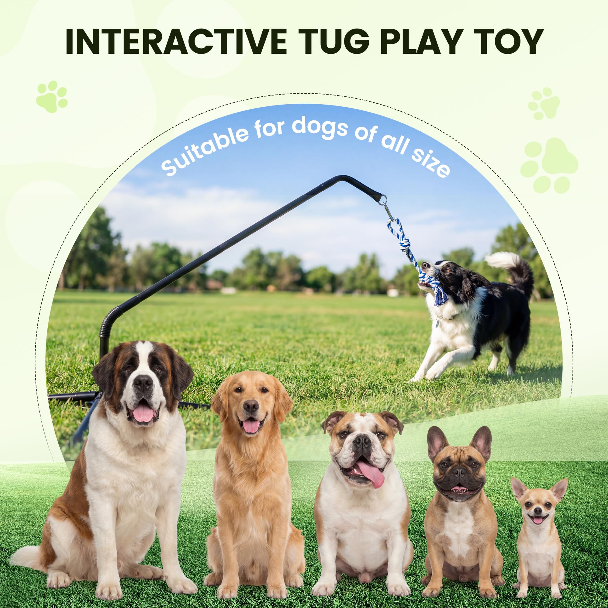 Outdoor Tether Tug Hundespielzeug mit verstellbarer Höhe 63,5 cm - 137,2 cm, interaktives Tauziehspielzeug für kleine bis große Hunde, langlebiges selbstspielendes Hundespielzeug mit 3