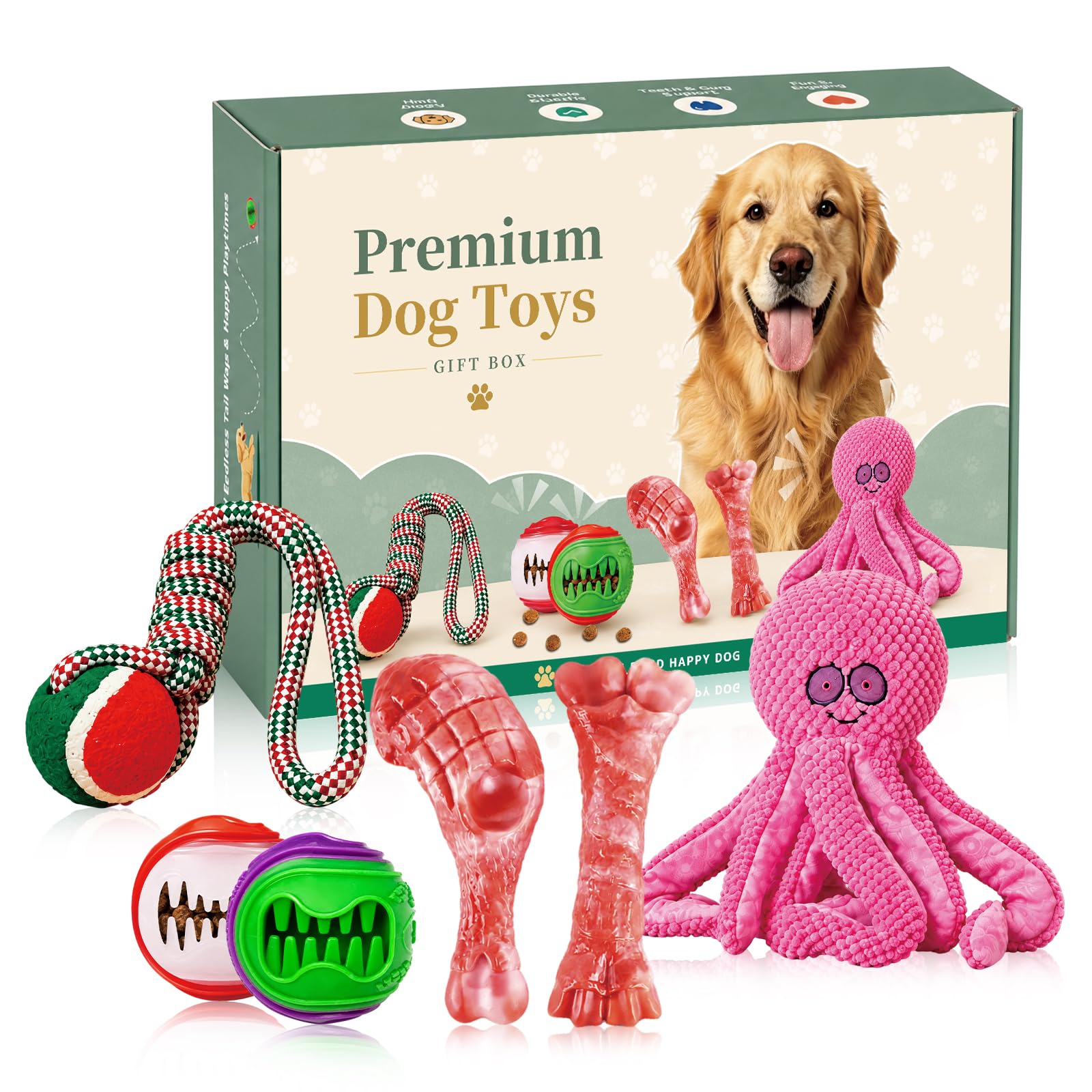Mapneng Dog Chew Toy Set Gift Box For Medium To Large Dogs