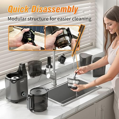 Miniatura 7 de VENNEX Exprimidor de prensa en frío, sin BPA, canal de alimentación extra grande de 5.7 pulgadas, máquina extractora de jugo con doble barrena para