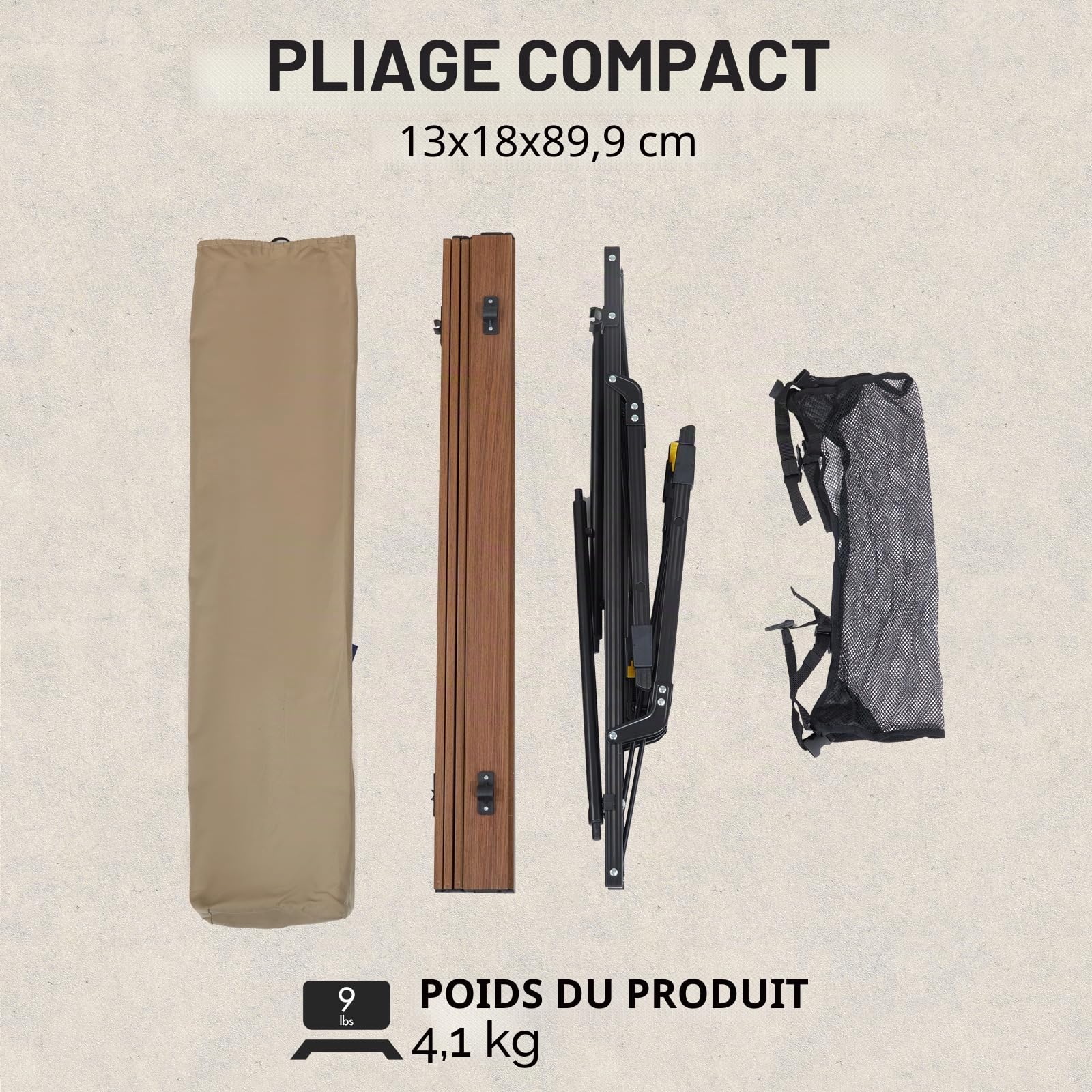 Portal Table de camping pliable réglable en hauteur - Charge maximale : 60 kg - En aluminium - 90 x 53 cm - Pour 4 personnes - Table de camping pliable légère