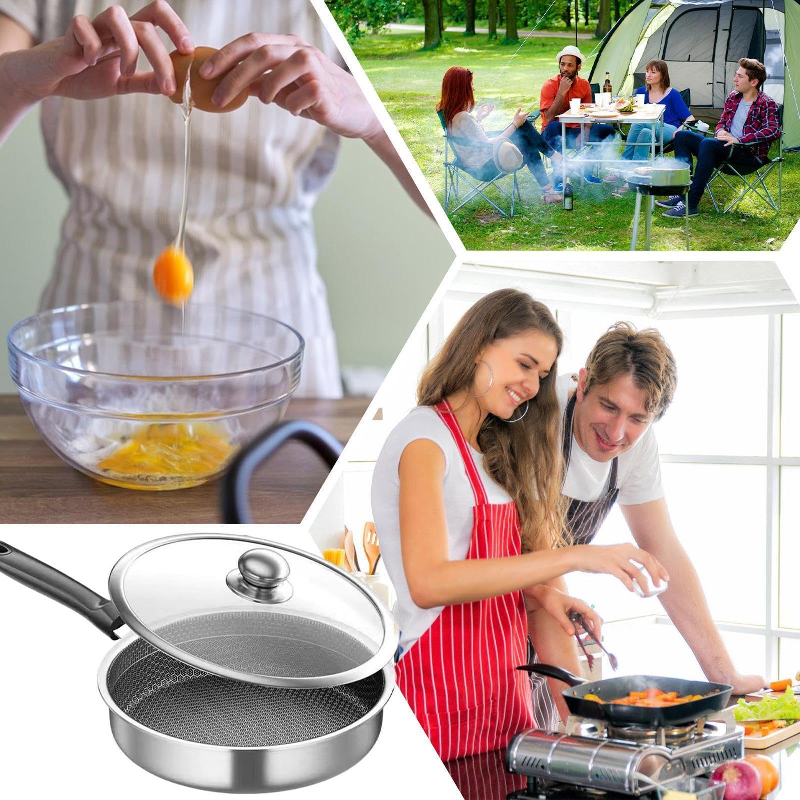 Sartenes Antiadherentes Utensilios de Cocina con Tapa Transparente | Sartén Individual para Restaurante Camping Estufa Eléctrica y Hogar en la Preparación de Alimentos