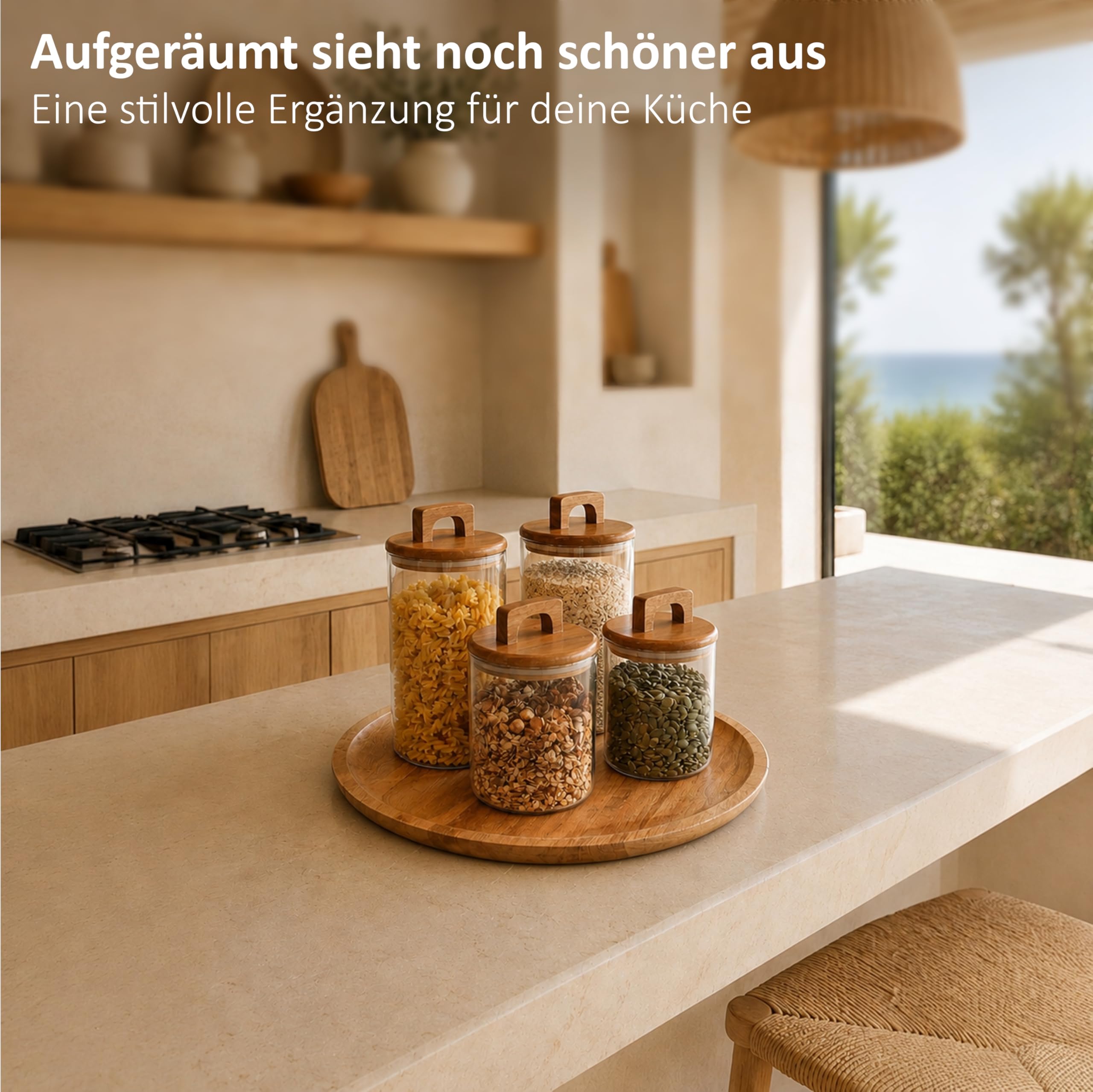 Vorratsdosen mit Deckel luftdicht – Vorratsgläser mit Akaziendeckel Set 4er 1000 ml & 1600 ml – Vorratsgläser mit Deckel luftdicht – Aufbewahrungsbox Küche für Pasta, Reis und Lebensmittel