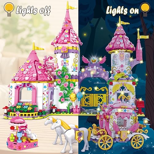 Miniatura 7 de Uniwee Juguetes de construcción STEM de castillo para niñas con calcomanías de diamantes de bricolaje, 1440 piezas de castillo de princesa realeza,