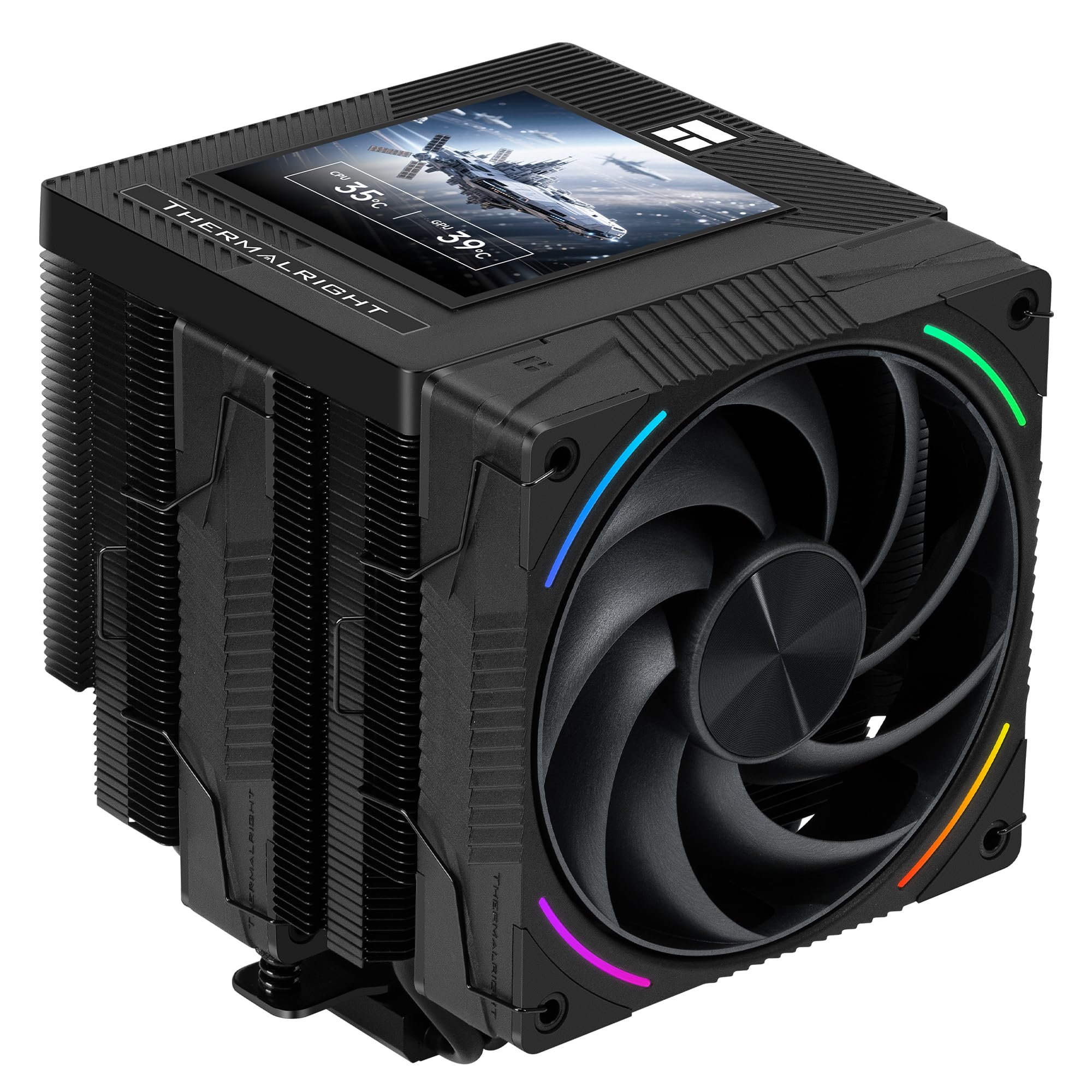 Photo 1 of Thermalright Phantom Spirit 120 Vision EVO CPU Cooler, 3.95-Inch IPS LCD Screen, 7 Heat Pipes, 120mm PWM Fan with LCP Blades, 160mm Dual Tower, for Intel LGA1851/1700 and AMD AM5/AM4 (Black)