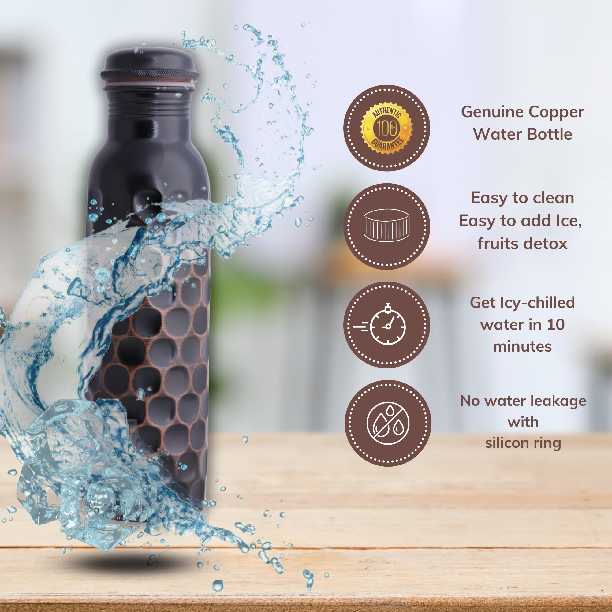 STAGLIFE Trinkwasserflaschen aus reinem Kupfer für Männer und Frauen – Kupfer-Wasserflasche Trinkkrug – Kupfergefäßspender mit Ayurveda-Vorteilen für Sport, Fitness, Yoga, 940 ml
