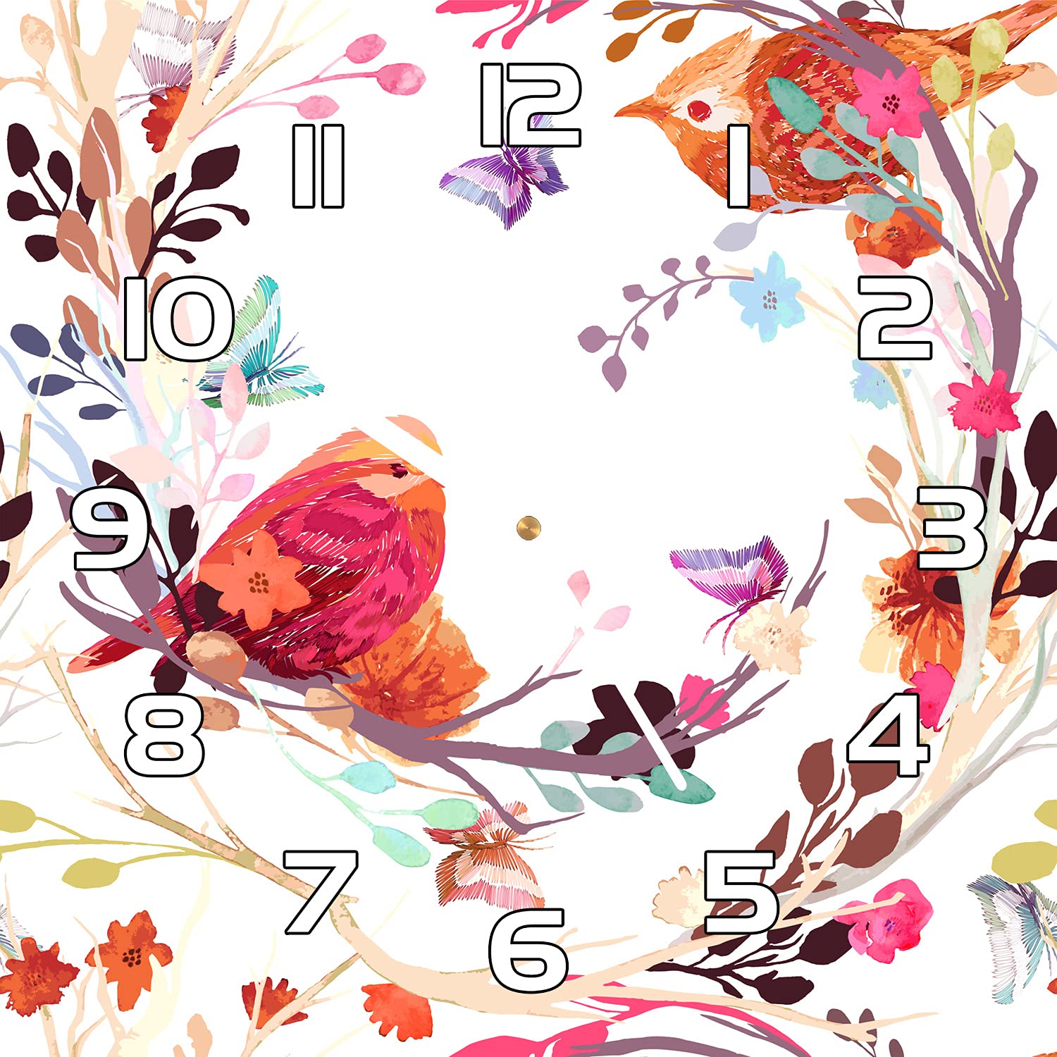 Horloge murale cuisine et salon moderne Coloray oiseaux sur branche decoration