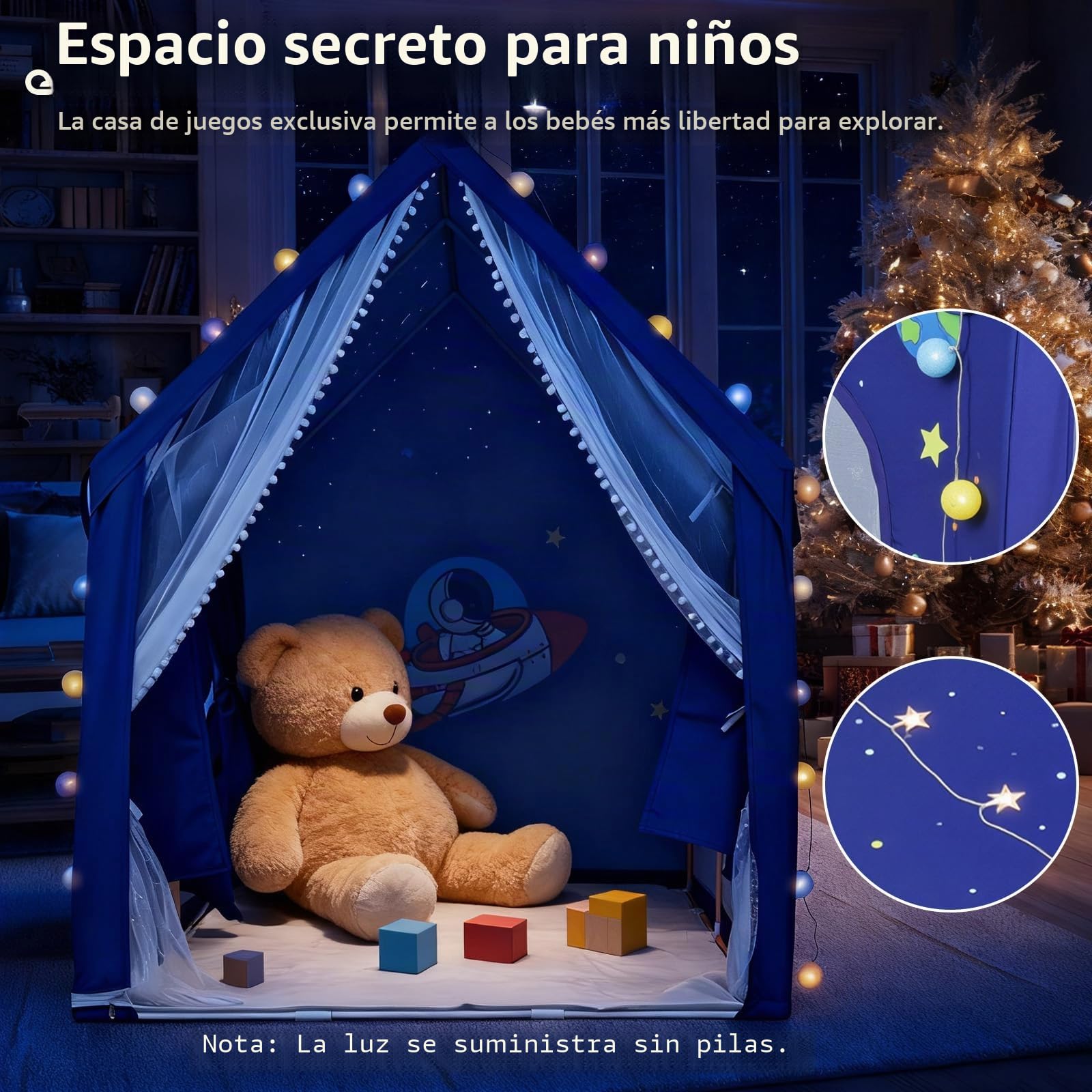 Tienda de Juegos Infantil con Luz LED y Alfombrilla Antideslizante | Tienda de Campaña Montaje Rápido, Dimensiones 160×105×128cm, Amplia Casita Infantil para Juegos en Casa, para Niños y Niñas