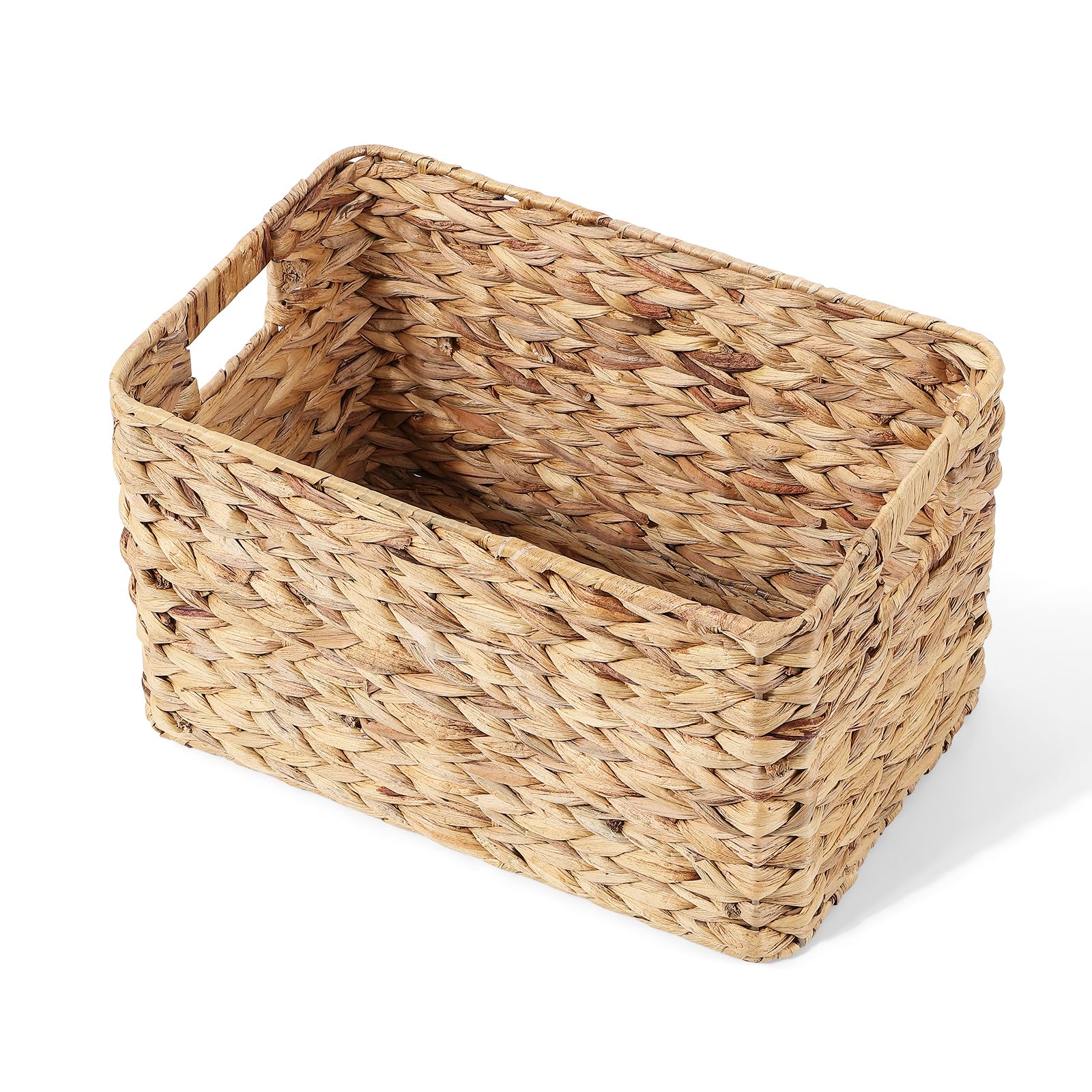 Water Hyacinth Storage Basket with Cut out Handles Shelve Basket Bathroom Storage Wardrobe Nursery Room Gift Hamper (Medium)