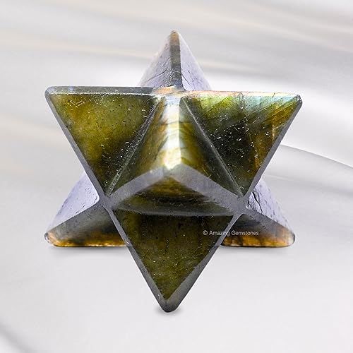 Miniatura 234 de Amazing Gemstone Larvikite Merkaba Crystal – Estrella de Merkaba metafísica de 1 pulgada para meditación – Cristal tetraedro energético y piedras