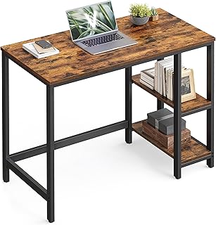 VASAGLE Tisch, Computertisch, Bürotisch, 100 x 50 x 76 cm, moderner Stil, für Arbeitszimmer, Schlafzimmer, Wohnzimmer, vintagebraun-schwarz LWD046B01