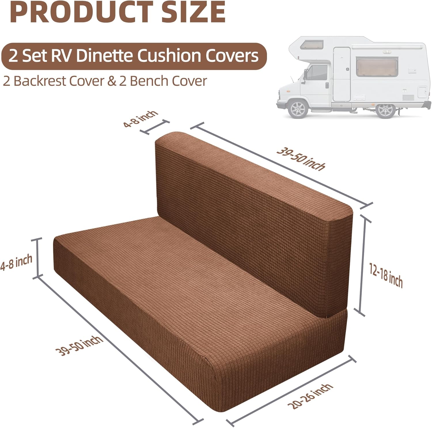 RV Dinette Cushion Covers, Camper Cushion Slipcover Stretch Sofa Chair Cover for RV Camper Car Bench 2 Backrest Covers & 2 Bench Covers (Camel)