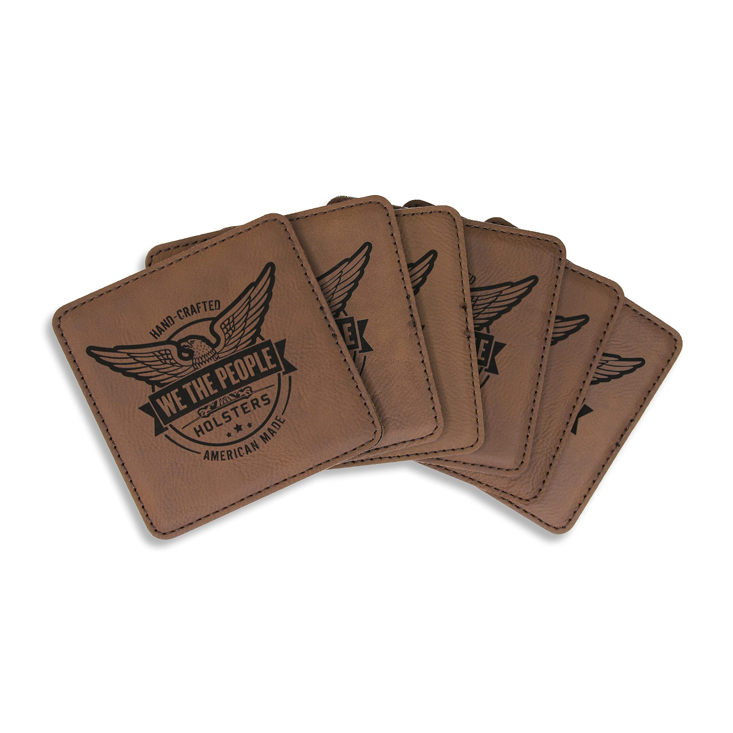 We The People Holsters - Leatherette Coaster Set - 4 x 4 Inch Patriotic Coasters - 6 Coaster Set and Holder