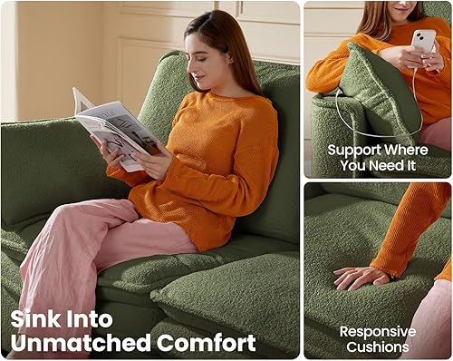 Miniatura 6 de CHIC HOUSE Sofá cama extraíble convertible, sofá de tela 2 en 1, cama extraíble tamaño matrimonialqueen, cojín de asiento de doble capa, carga