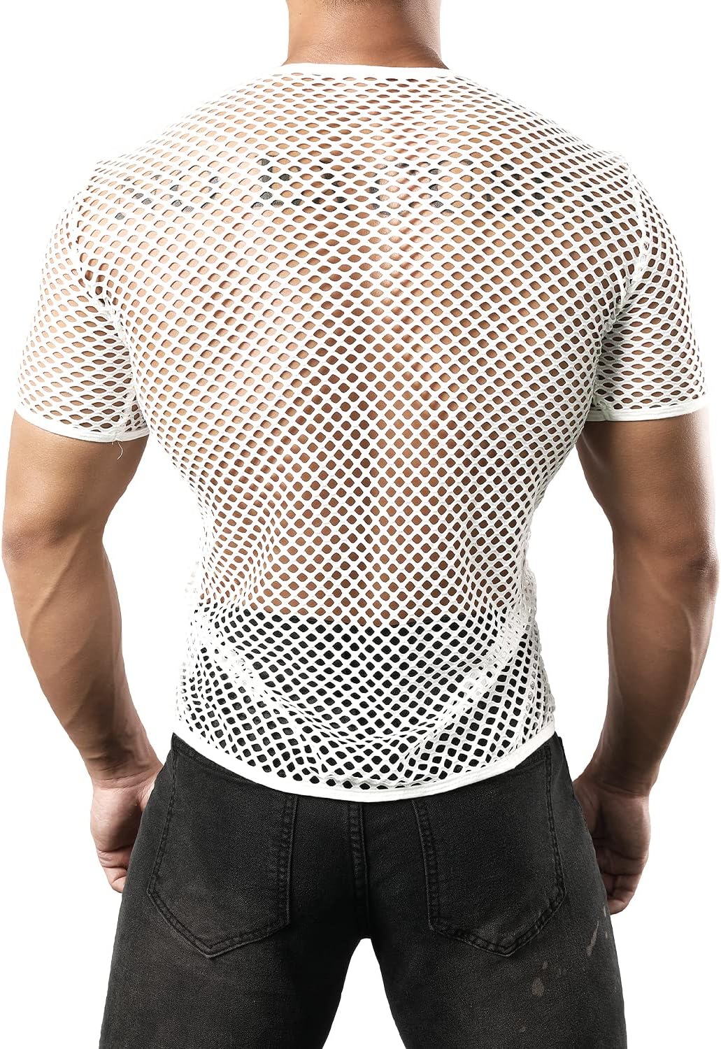 JOGAL Men's Mesh Fishnet Fitted Short Sleeve Muscle Top - Image 3