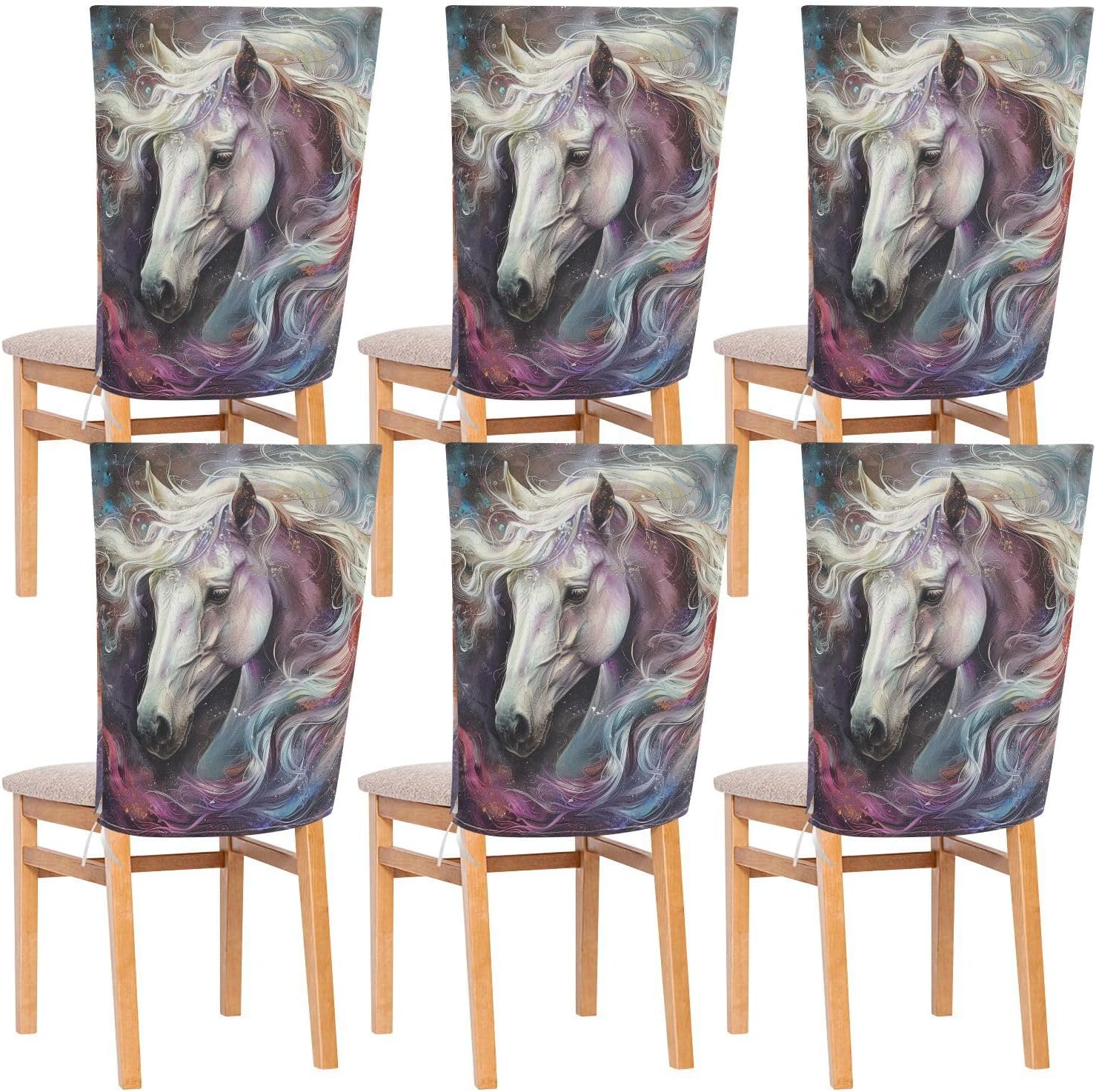 ALAZA Vintage Beautiful Horse Chair Back Cover Set of 6, Washable Reusable Removable Chair Slipcovers Decorative Chair Cover for Home Kitchen Wedding Party