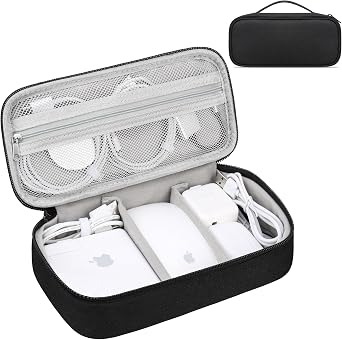 حقيبة منظم كابل السفر من Lacdo Electronic Organizer Pouch Tech الملحقات الإلكترونية حقيبة حمل محمولة مزدوجة الطبقات شاحن كابل ، حبال ، شاحن ، سماعة ، بنك طاقة ، أسود