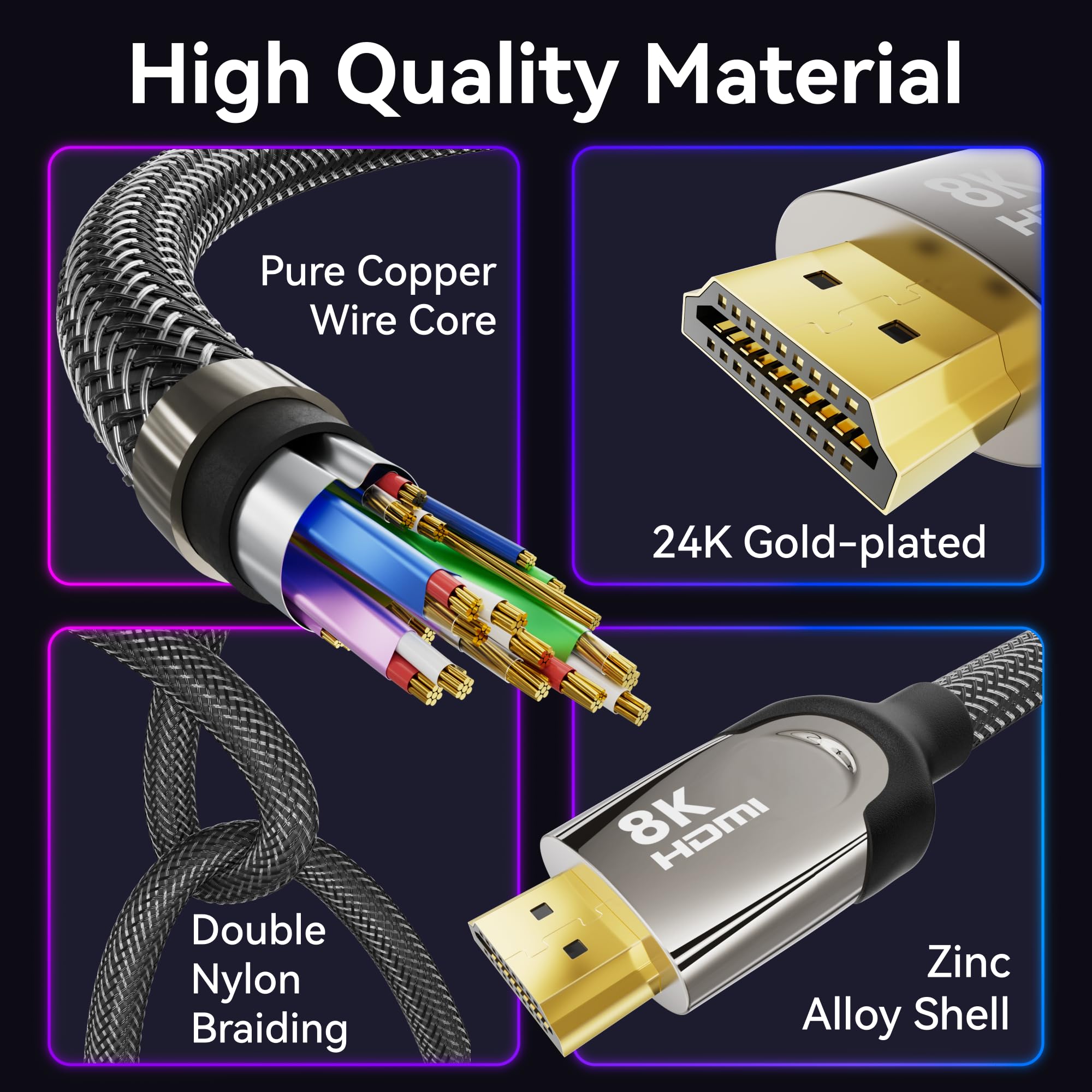 Amazon.com: Long 8K HDMI 2.1 Cable 40FT, 48Gbps Ultra HD Lead High