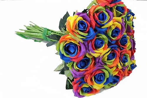 Ooki Ramo de flores artificiales de seda artificial de 12 colores inverso color azul para decoración del hogar, boda, fiesta, celebración