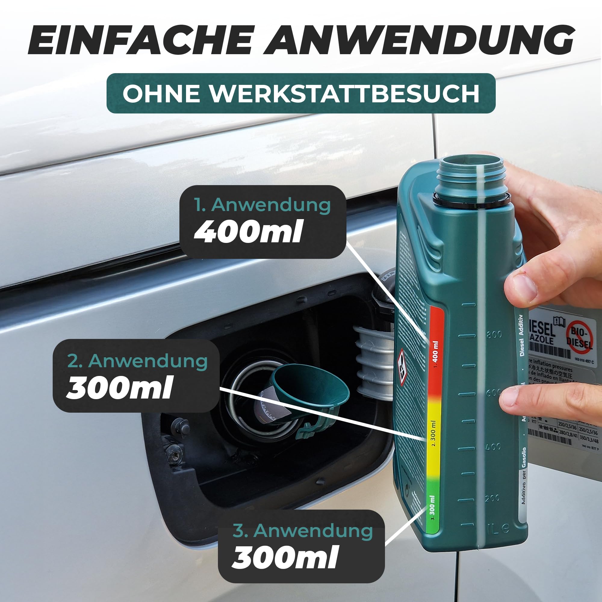 MARTIN STRAUSS® Euro 6 in 1 Reiniger. Kur des Diesel-Abgassystems: AGR, Turbo, Kat, DPF, Lambda, Brennraum. 1 Liter, 3x Dosierungen