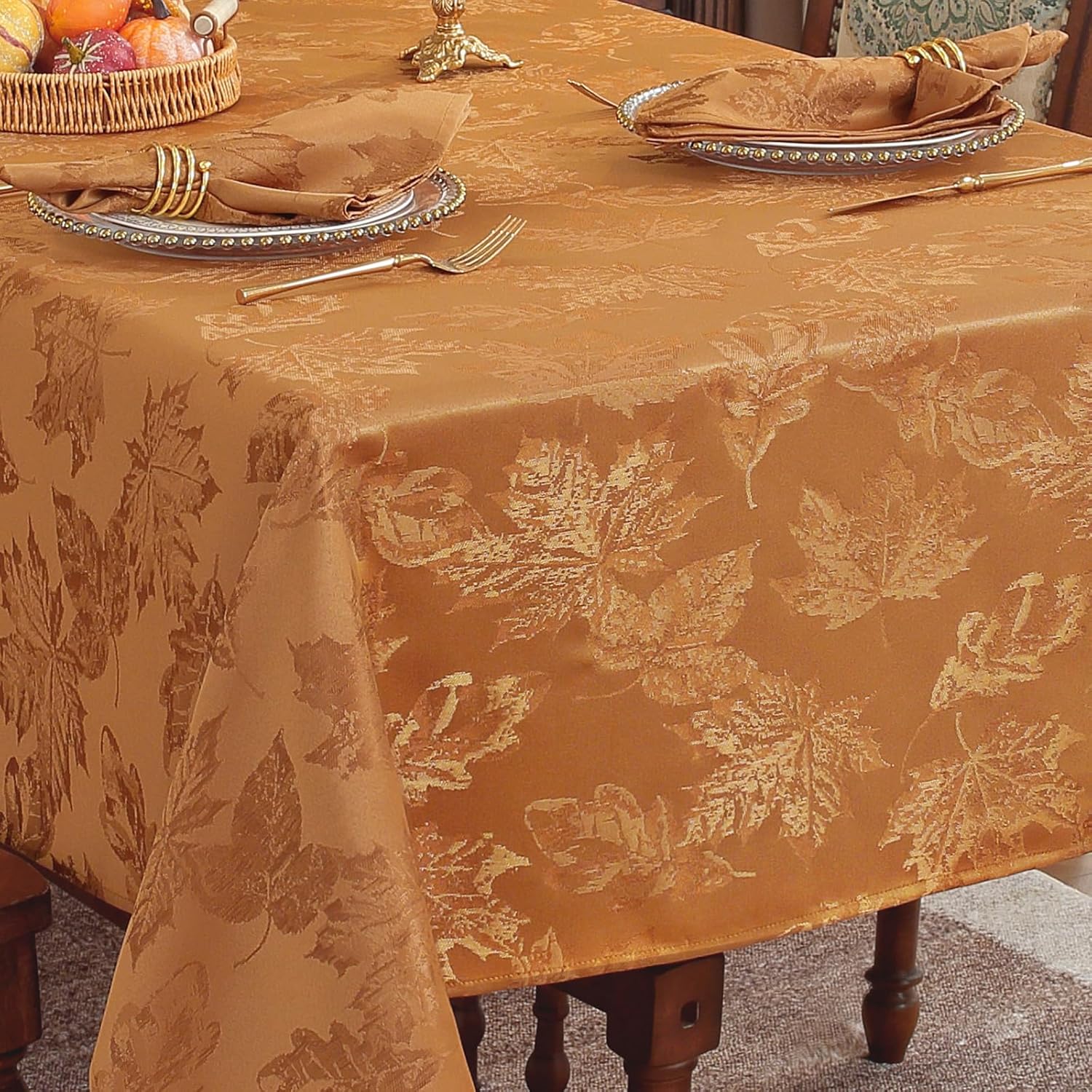Honellaty Rust Tablecloth Rectangular, Spillproof & Wrinkle Resistant Table Cloth, Elegant Jacquard Damask Table Cover for Dining, Autumn, Harvest, Thanksgiving(60x102 Inches)