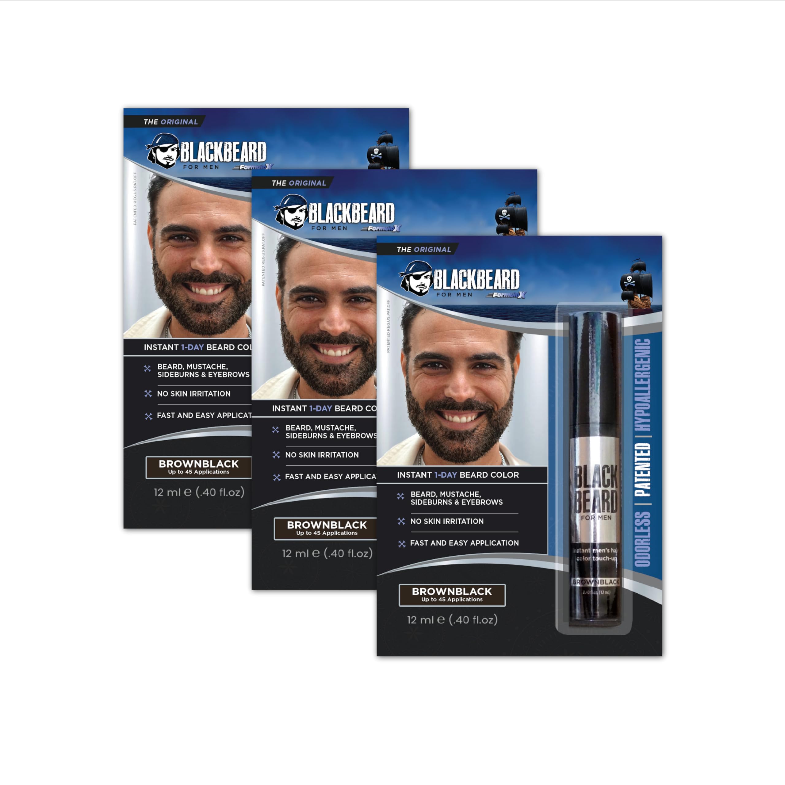 Formula X - Instant Brush-on Beard & Mustache Color - Pack of 3 (Brown/Black)