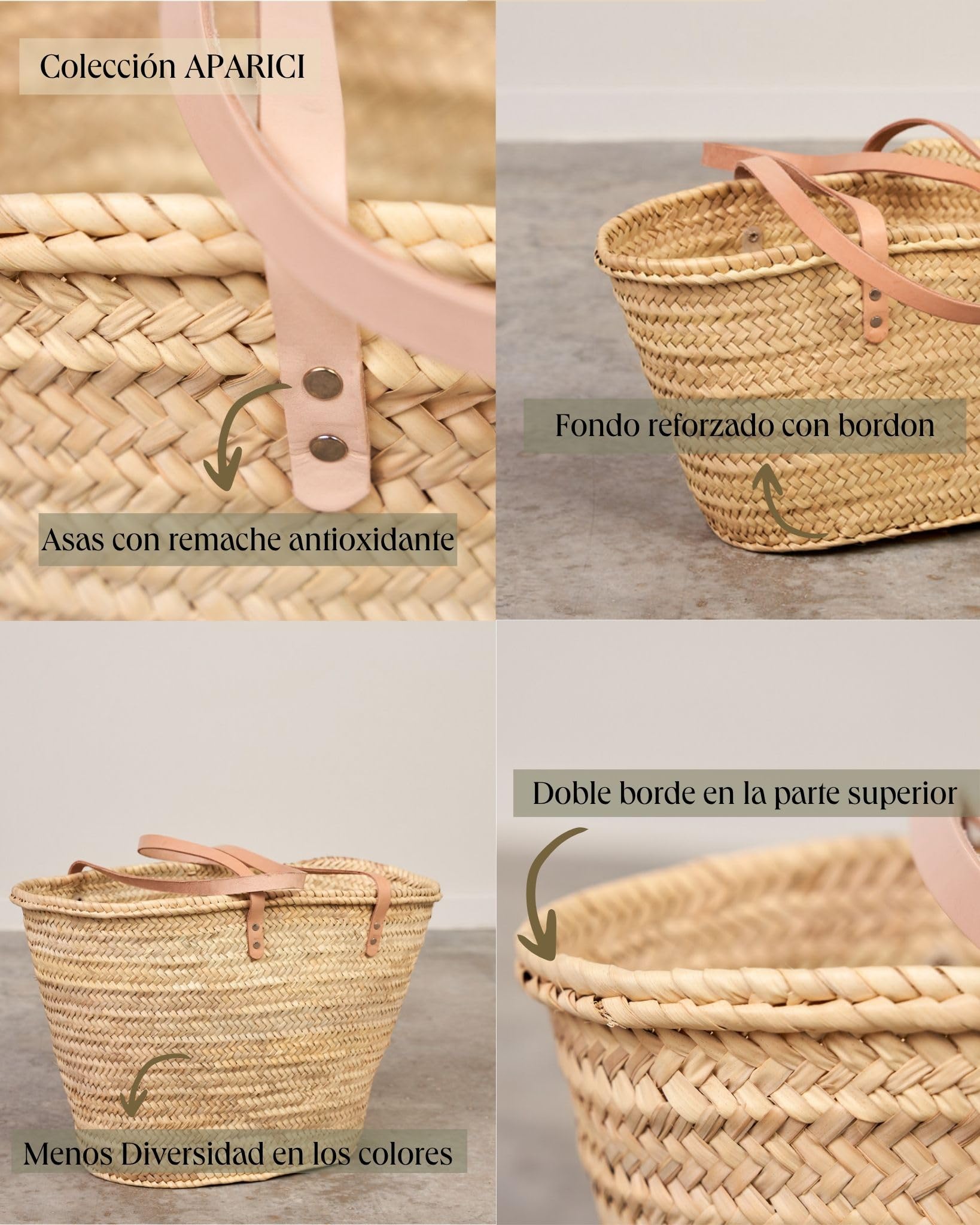 Capazo de Palma con Asas Largas Beige - Extra Grande N9 - Ref. 5030-9