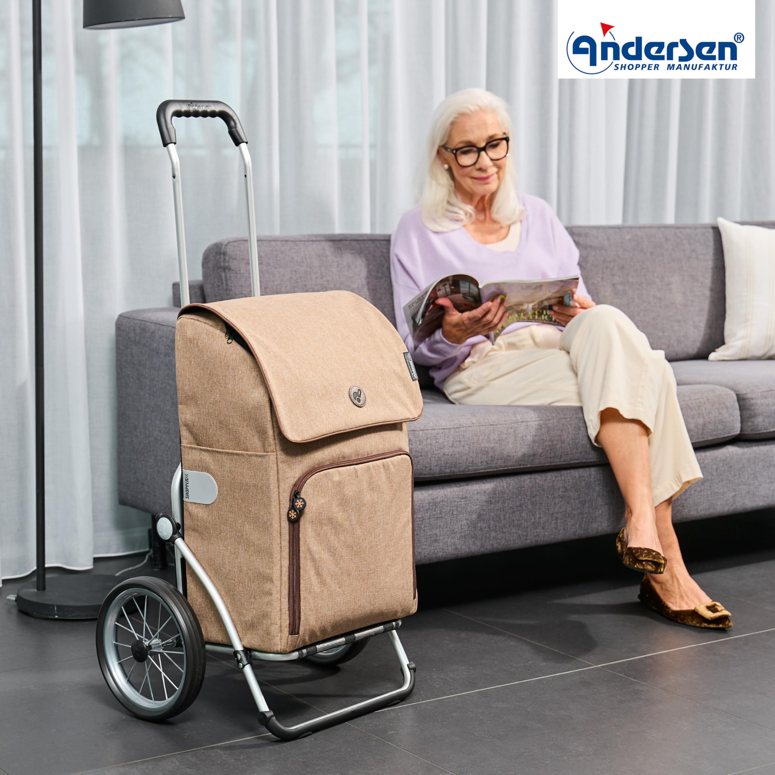 ANDERSEN Royal Shopper Ipek Maxi Sand - Carro de la compra (40 L, aislado, bolsa isotérmica, aluminio, plegable, fácil de deslizar)