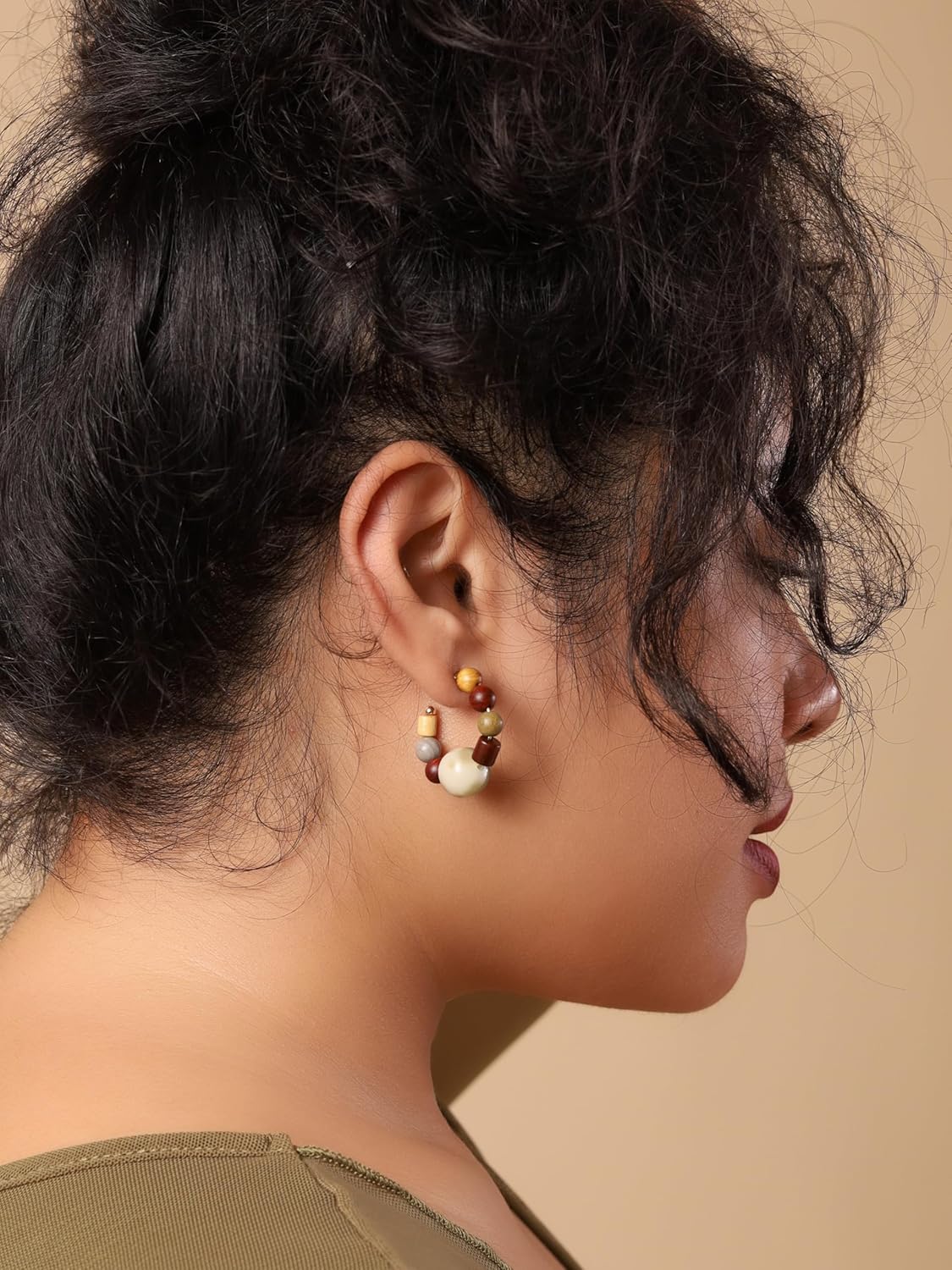 MINACHI Bohemian Handcrafted Beaded Hoop Earrings with Earthy Tones and Artistic Accents, Jewelry Gift for Women - Image 5