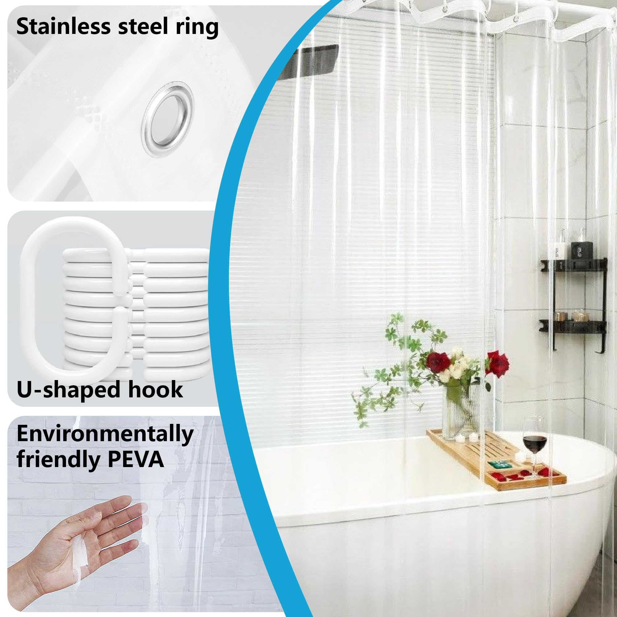Rideau de douche transparent 80 x 190 cm en PEVA imperméable et résistant à la moisissure pour baignoire Couleur C et facile à utiliser