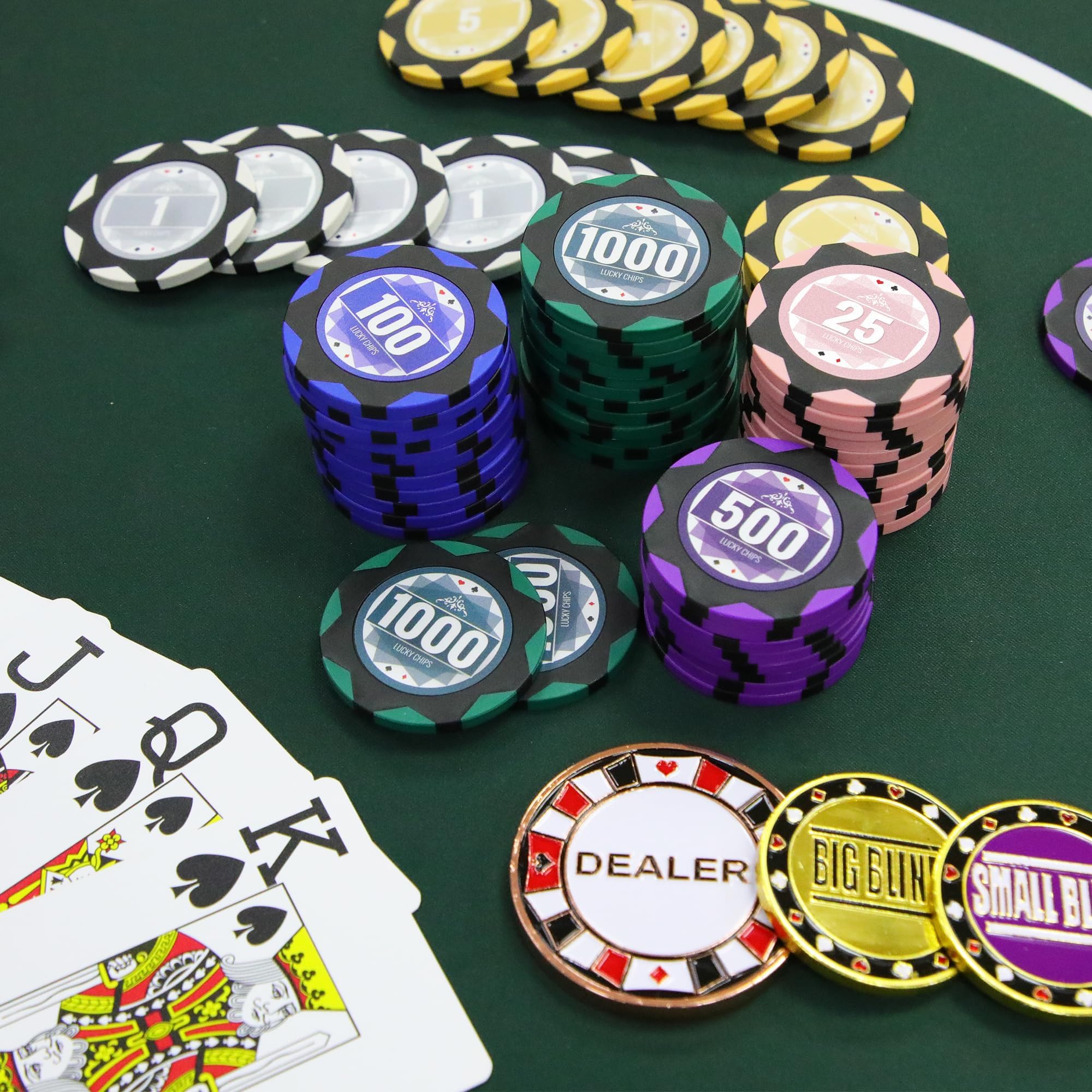 ORIENGEAR Zestaw pokerowy 500 szt. z numerowanymi żetonami glinianymi o gramaturze 14 gramów, zestawy żetonów Texas Hold'em Casino z 2 taliami plastikowych kart do gry, do gier hazardowych w