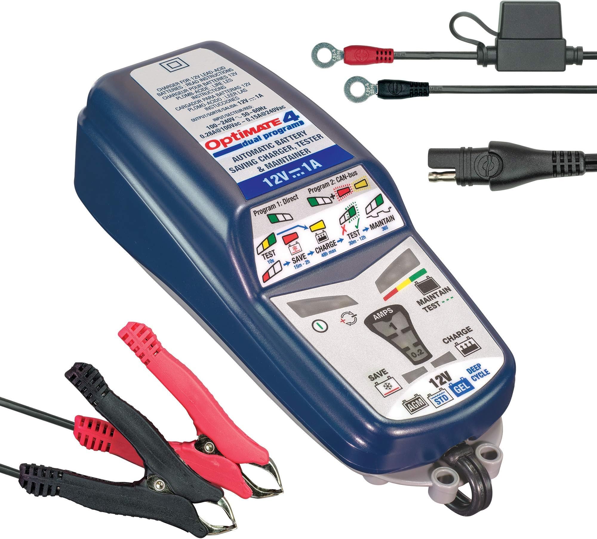 TecMate TM-341DUAL OptiMate 4DUAL 1 Amp Weatherproof Desulfating Charger/Maintainer